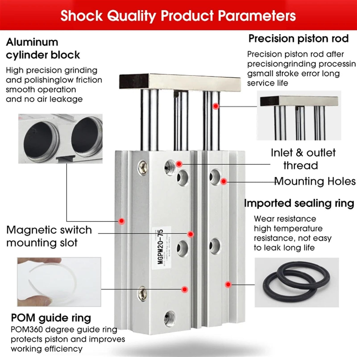 MGPM Pneumatic Compact Guide Air Cylinder MGPM12/16/20/25/32/40 Stroke 100MM(Bore 40mm)