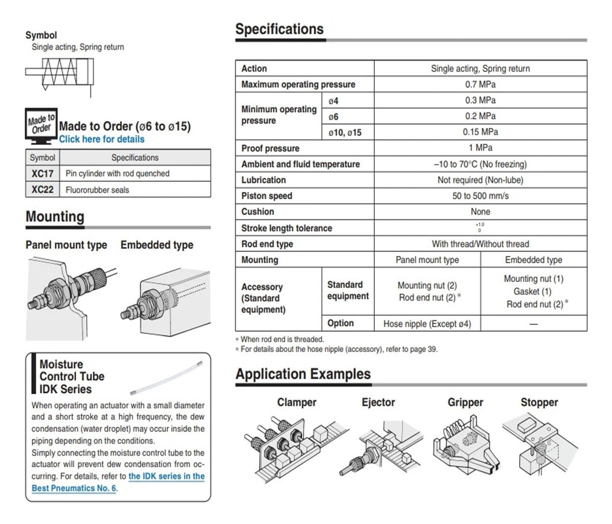 5PCS CDJP2B Pneumatic Cylinder :Single Acting,Spring Return CJP2B4 6 10 15MM Standard strokr 5 10 15mm -H4-H6 -B(CDJP2B10-20D)