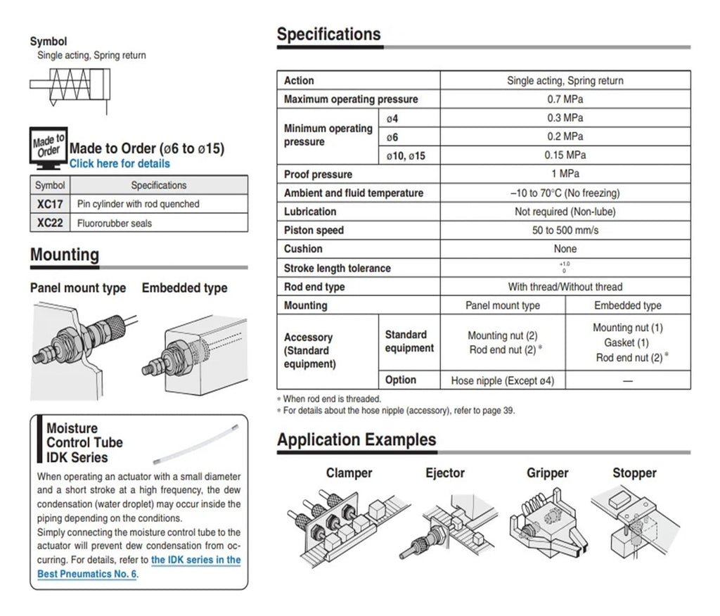 5PCS CDJP2B Pneumatic Cylinder :Single Acting,Spring Return CJP2B4 6 10 15MM Standard strokr 5 10 15mm -H4-H6 -B(CDJP2B10-25D)