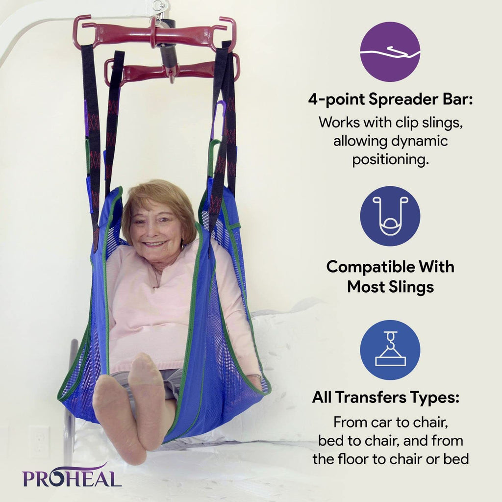 ProHeal All-in-One Patient Lift - Portable Patient Lift for Home Use and Facilities - Universal Electric Lift for Car, Chair, Bed, and Floor - 350 lb. Weight Capacity - 4-Point Spreader Bar