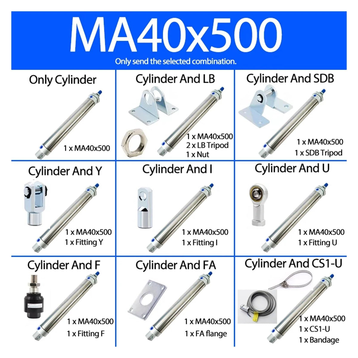 MA40x450 500mm-CA-S Pneumatic Cylinder 40MM bore Stainless Steel Double Acting Mini Round Cylinder