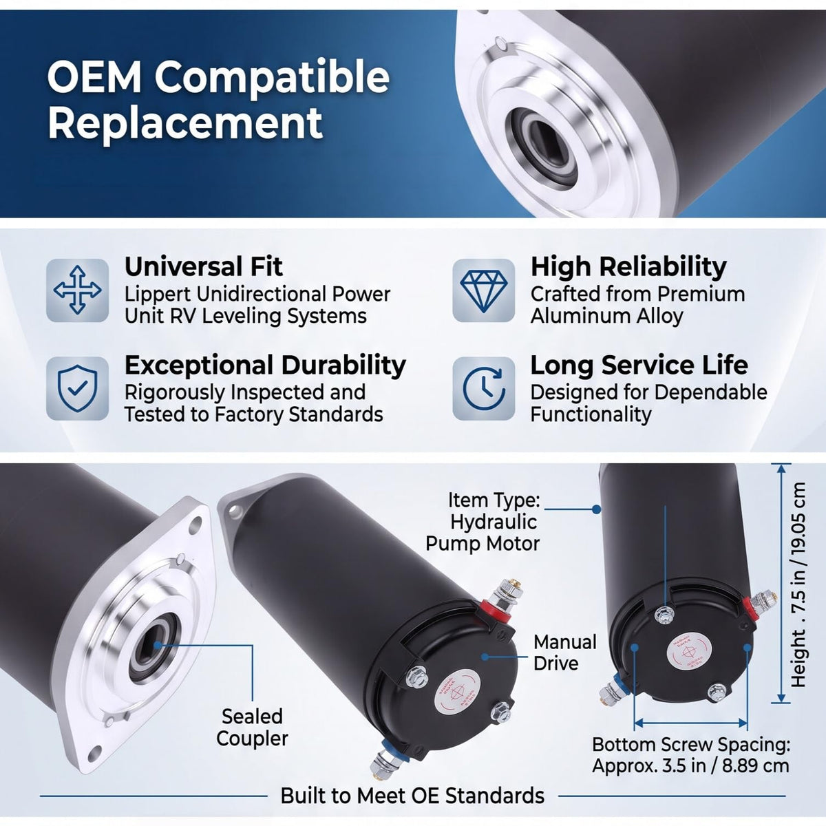 Motors Replacement for Lippert RV Leveling System with Sealed Coupling 414850 179327 286722 12V Hydraulic Pump Motor Aluminum Alloy Nan Other Means of Transportation