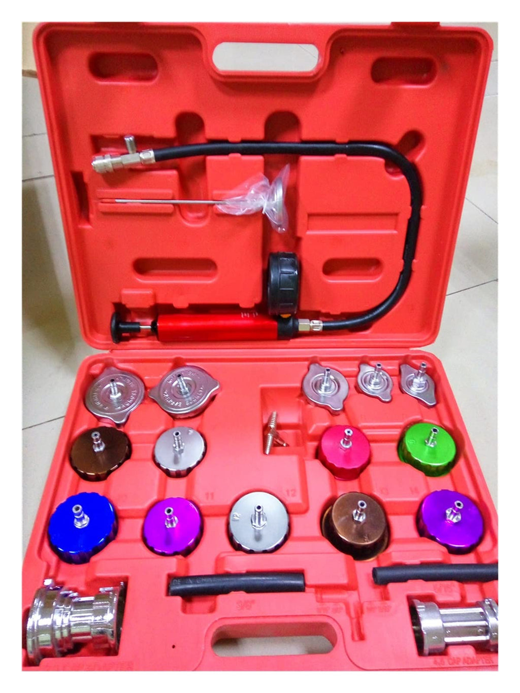 Hydraulic Tools, 21PCS Universal Automotive Radiator Pressure Tester Kit Car Leak Detector Tool Auto Cooling System Coolant Vacuum Purge Full Set,Easy operation