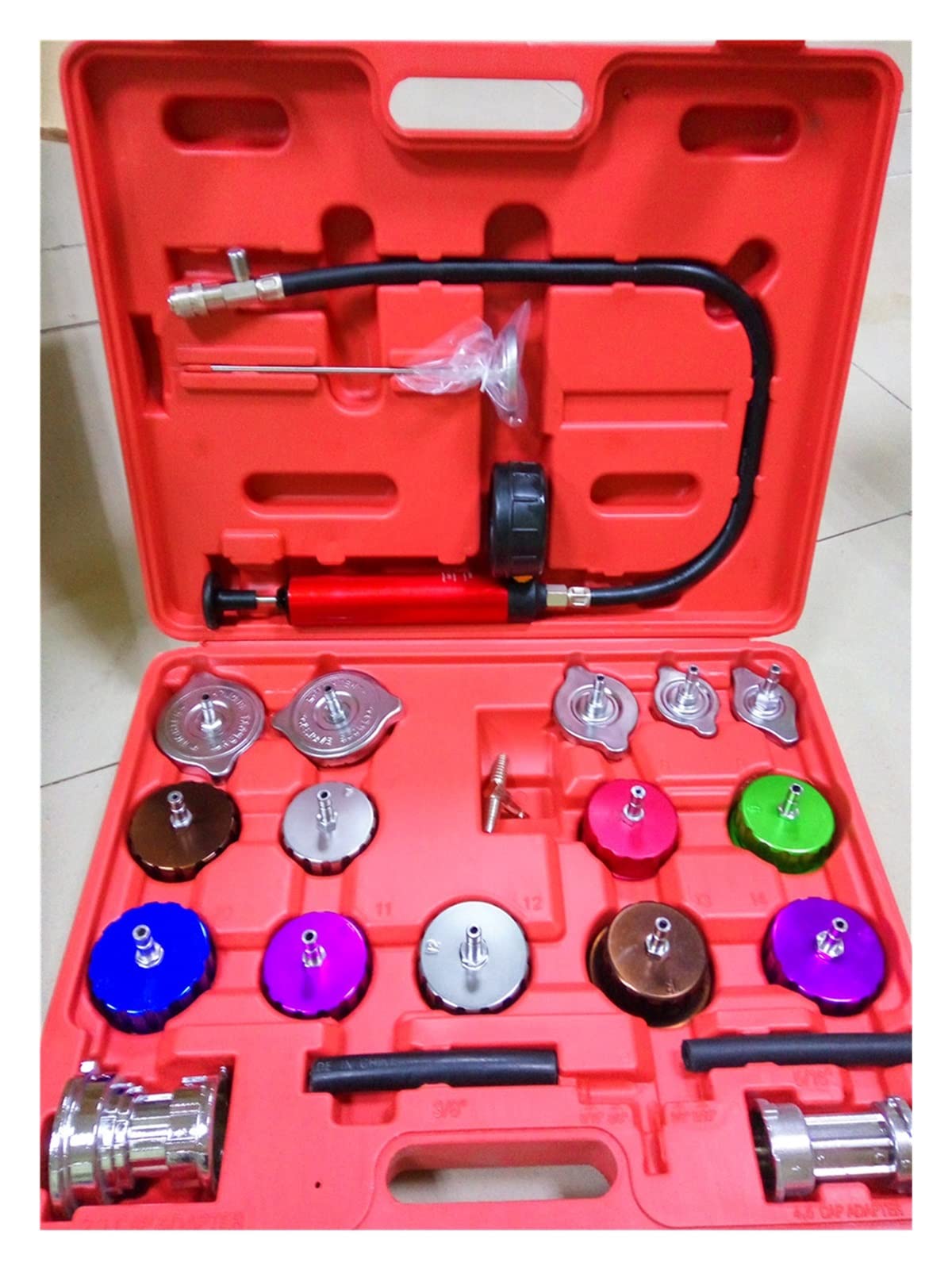 Hydraulic Tools, 21PCS Universal Automotive Radiator Pressure Tester Kit Car Leak Detector Tool Auto Cooling System Coolant Vacuum Purge Full Set,Easy operation