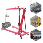 2T Folding Hydraulic Crane, Hydraulic Crane with Engine Leveler 4409lbs Capacity Heavy Duty Folding Shop Crane with 6 Casters for Engine Lift Loading Red