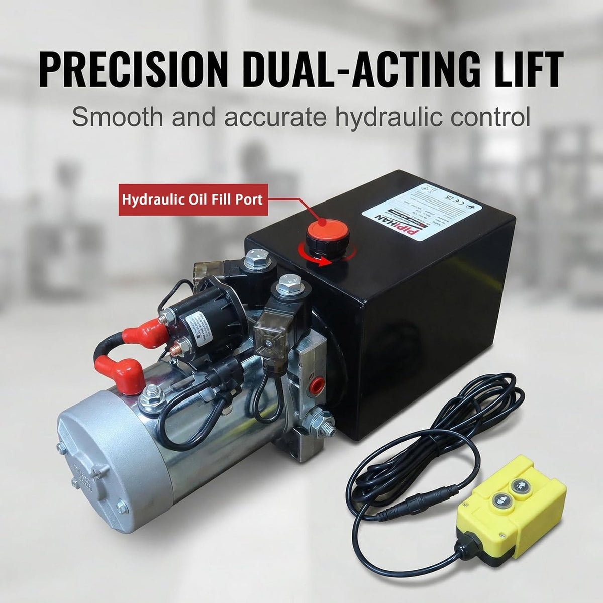 Double Acting Hydraulic Pump 8 Quart Hydraulic Power Units 12V DC Hydraulic Pump SAE#6 Connector for Dump Trailer Car Lifting