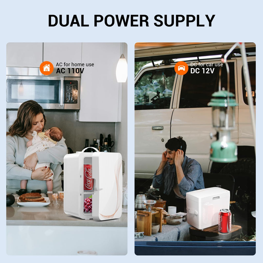 Mini Fridge for Bedroom Skincare Fridge Small Refrigerator 6L/8 Cans Compact Refrigerator 110V AC/12V DC Portable Cooler and Warmer for Skin Care Cosmetic Beverages Drinks, Office Dorm and Car
