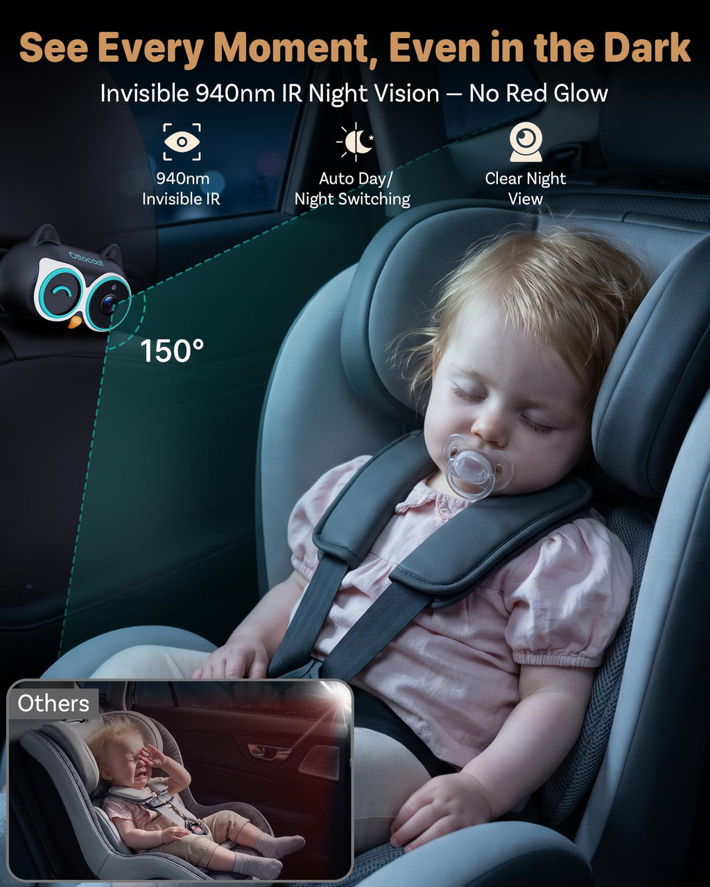 OTTOCAST Cabin Care Baby Camera for Car, Wireless CarPlay Adapter in One