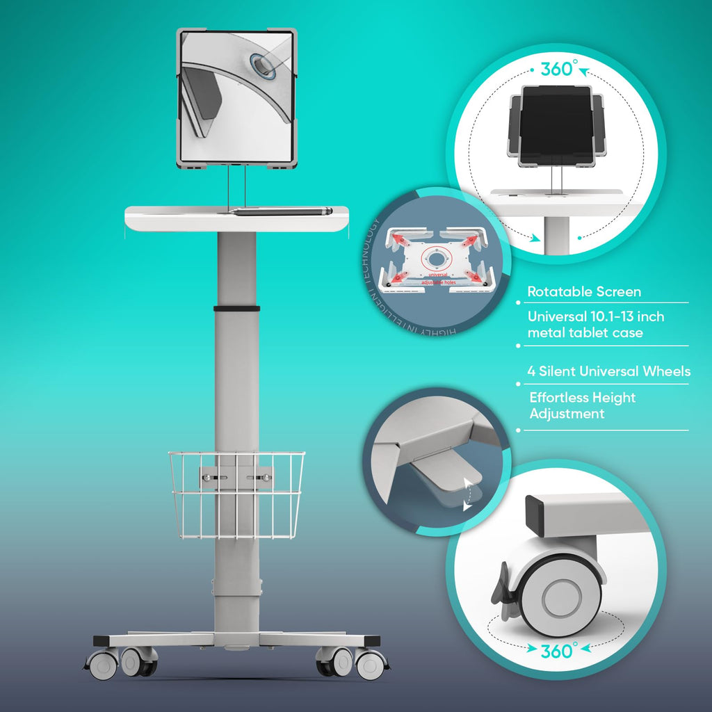 Pneumatic Adjustable Rolling Medical Cart with iPad Enclosure