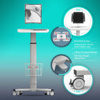 Pneumatic Adjustable Rolling Medical Cart with iPad Enclosure
