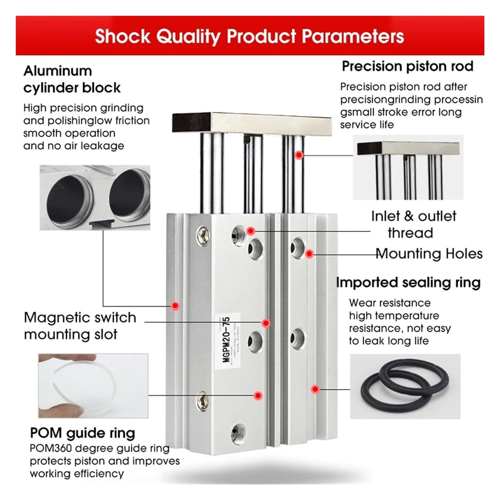 MGPM Pneumatic Compact Guide Air Cylinder MGPM12/16/20/25/32/40 Stroke 125MM(Bore 40mm)