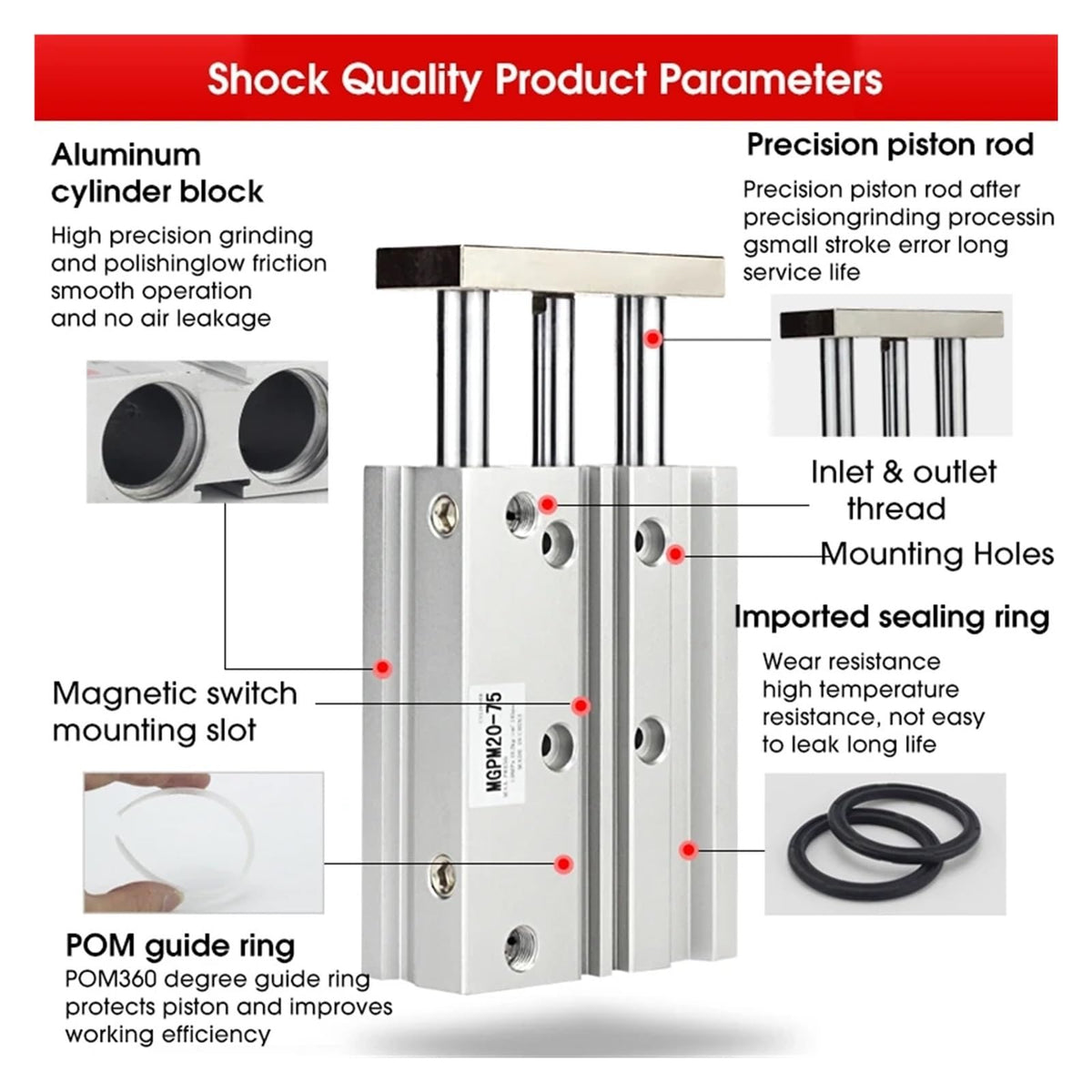 MGPM Pneumatic Compact Guide Air Cylinder MGPM12/16/20/25/32/40 Stroke 125MM(Bore 40mm)