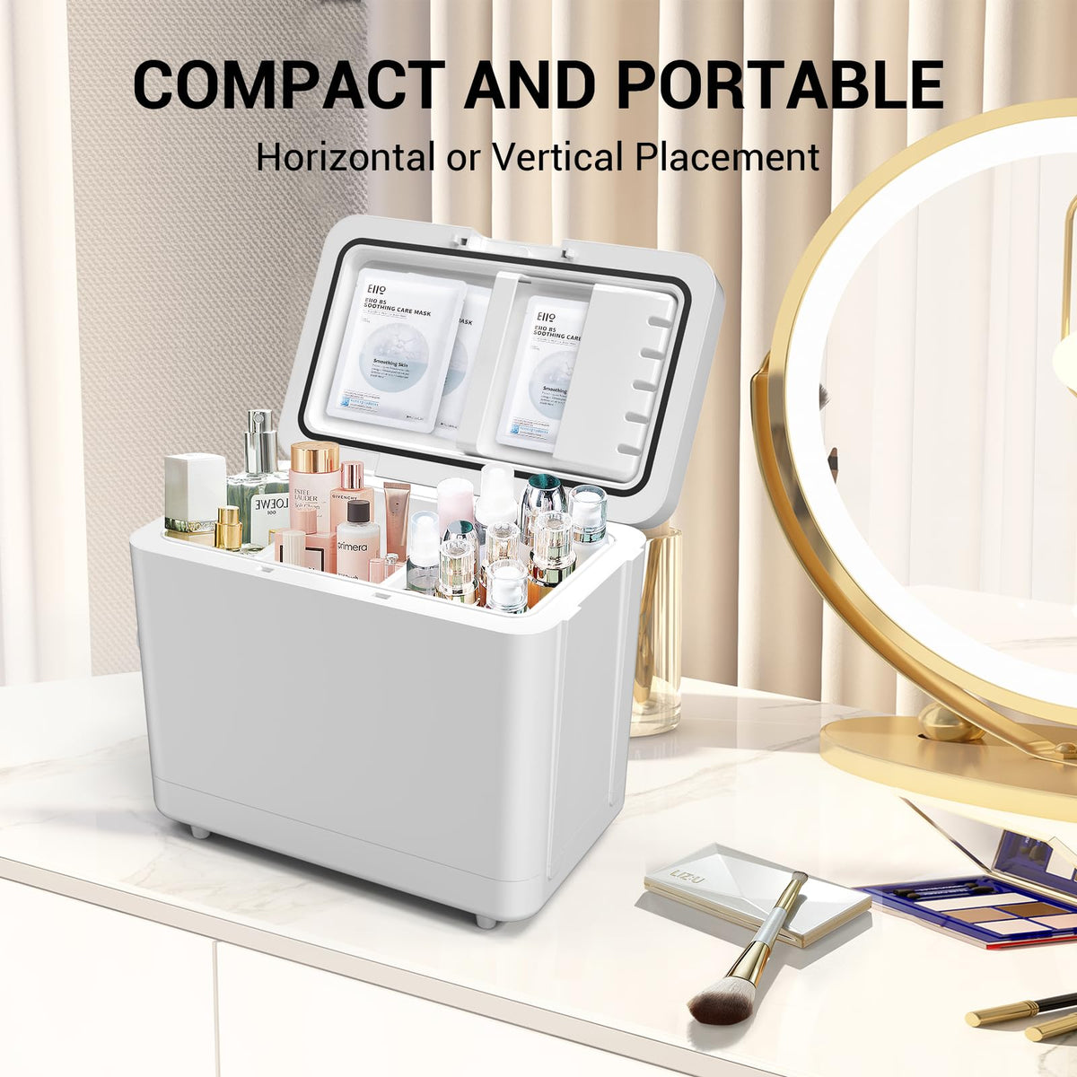 Mini Fridge for Bedroom Skincare Fridge Small Refrigerator 6L/8 Cans Compact Refrigerator 110V AC/12V DC Portable Cooler and Warmer for Skin Care Cosmetic Beverages Drinks, Office Dorm and Car