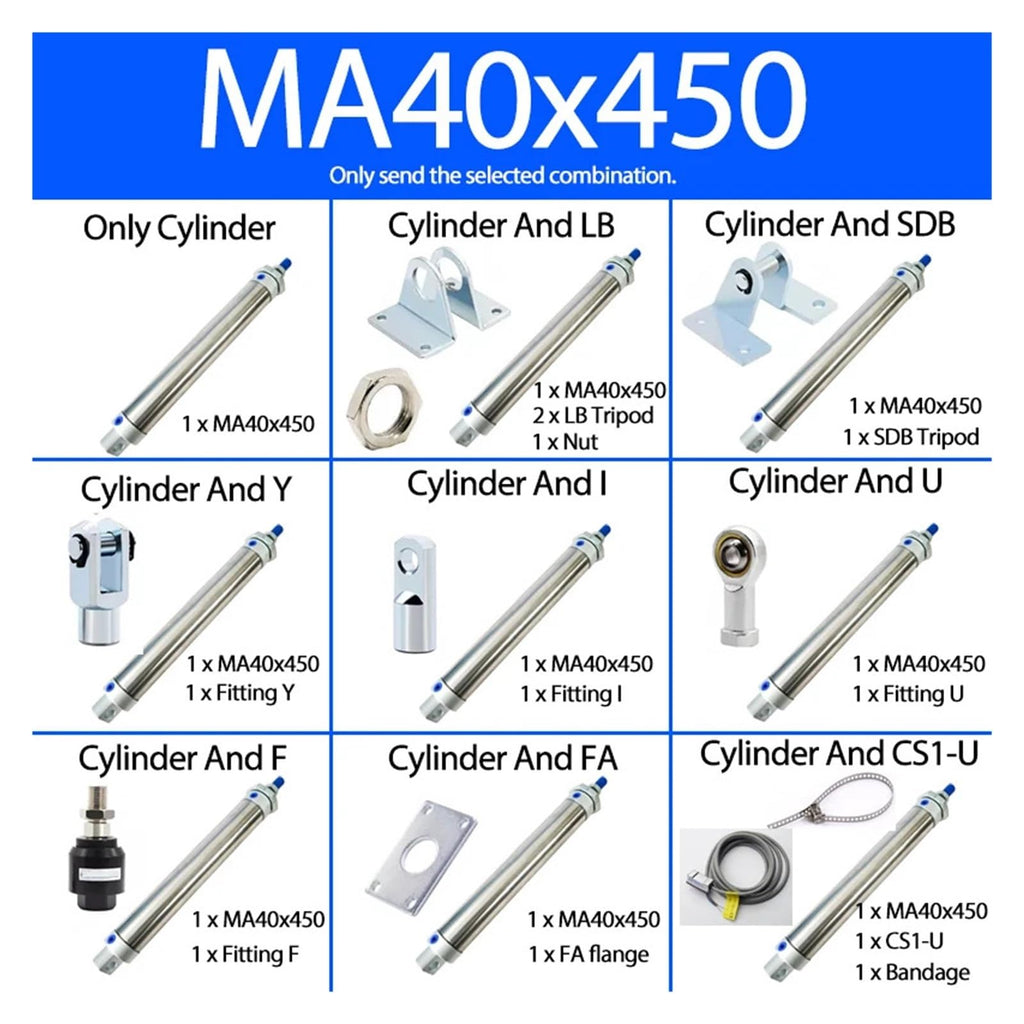 MA40x450 500mm-CA-S Pneumatic Cylinder 40MM bore Stainless Steel Double Acting Mini Round Cylinder