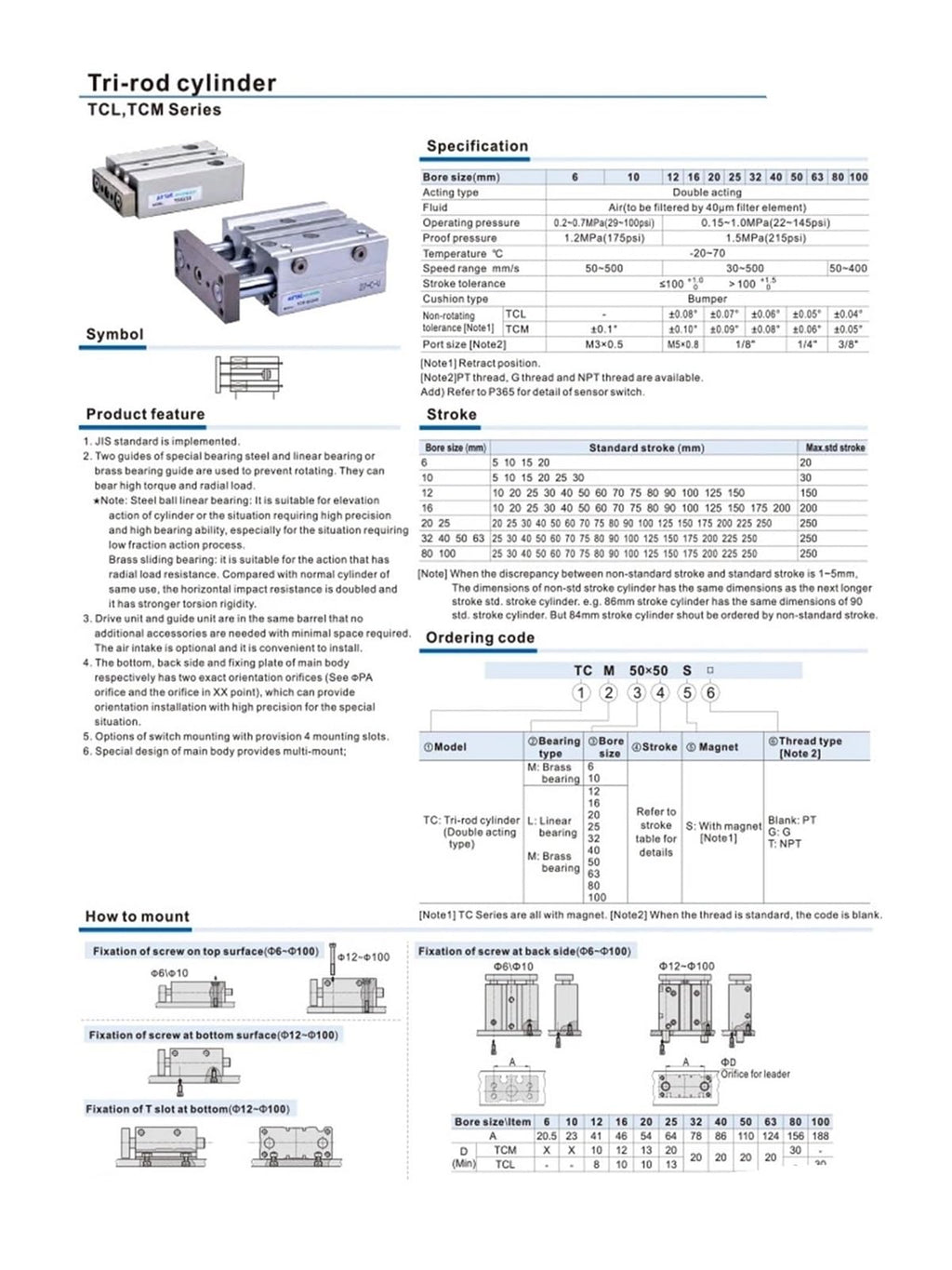 Compact Guide Cylinder air Pneumatic Cylinder TCL12 TCL16 TCL20 TCL25 TCL32 TCL40 MGPL50 TCL63 TCL80 Stroke10-400mm(25mm Stroke,T1CL50)
