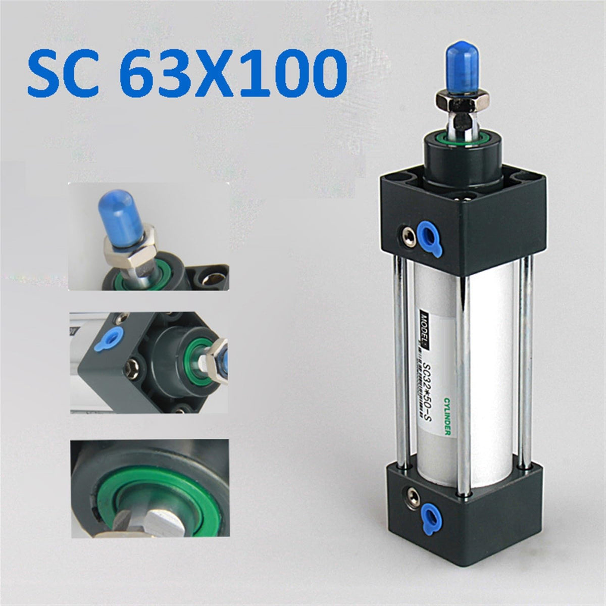 63X100 Pneumatic Cylinder 63mm Bore 100mm Stroke Single Rod Double Action Aluminum Alloy Pneumatic Air Cylinder