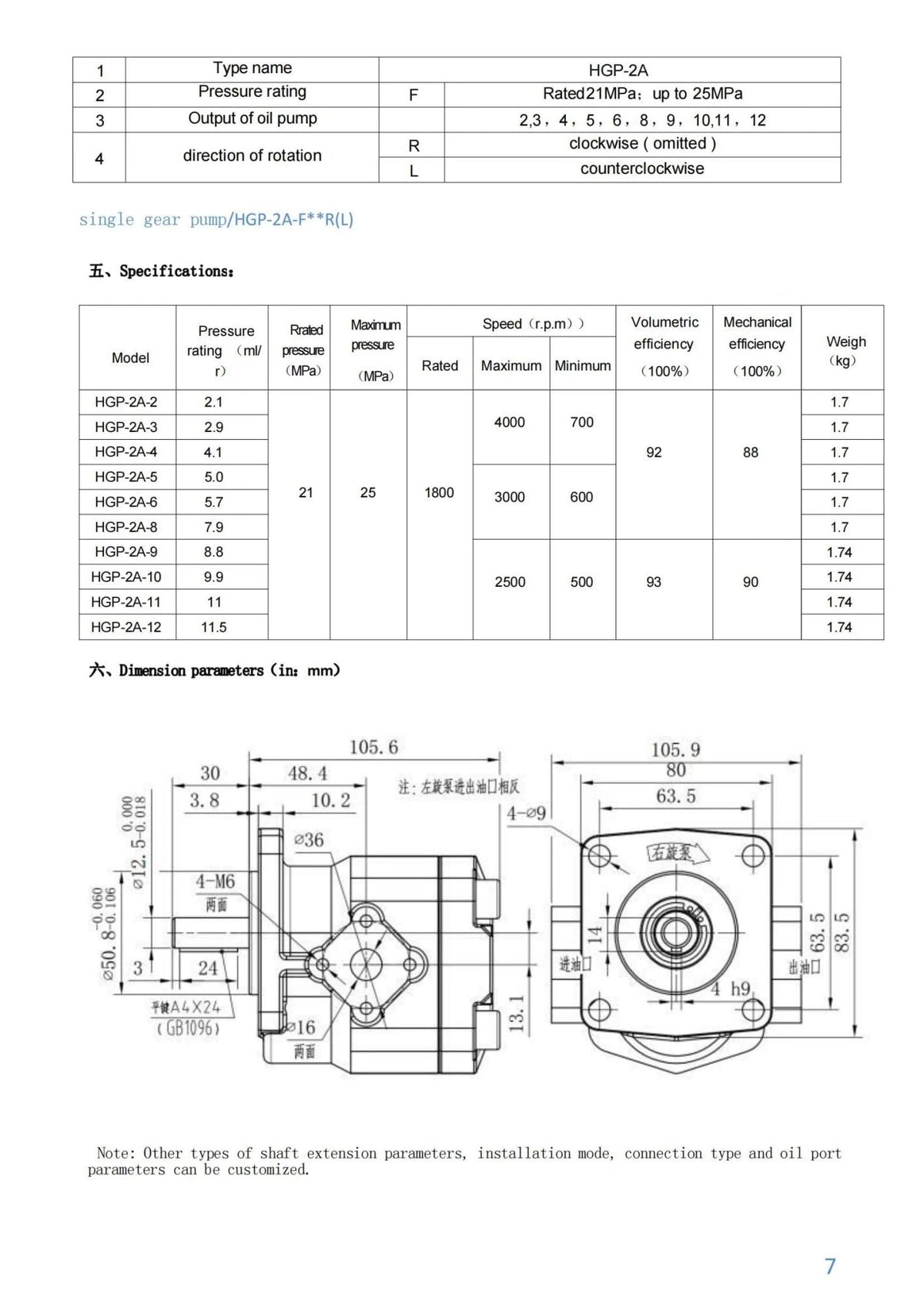 Hydraulic Gear Pump HGP-2A-F6R Single high Pressure Oil(HGP-2A-F5R)