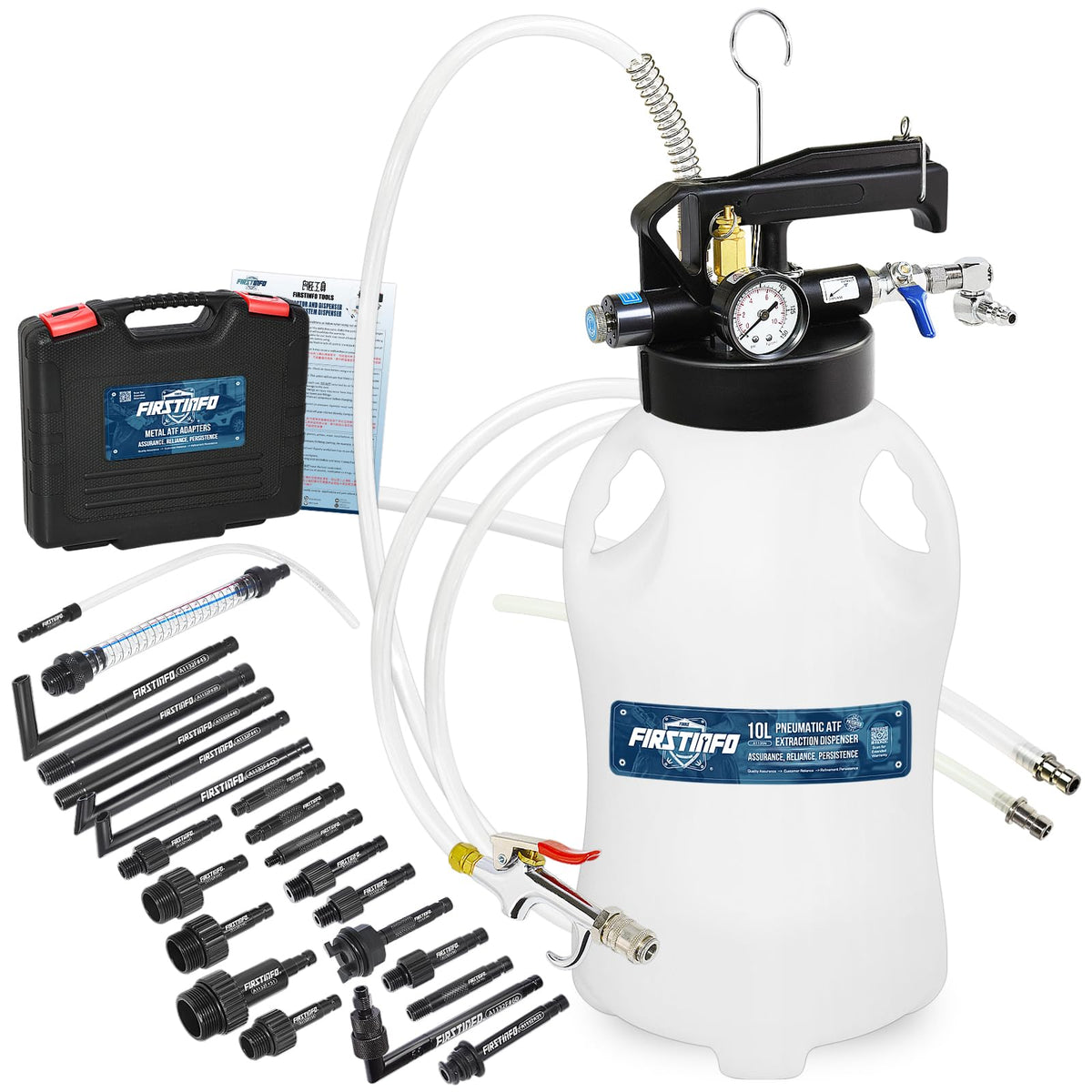 FIRSTINFO Patented 10L Pneumatic ATF/Transmission Fluid Pump, 22 Adapters