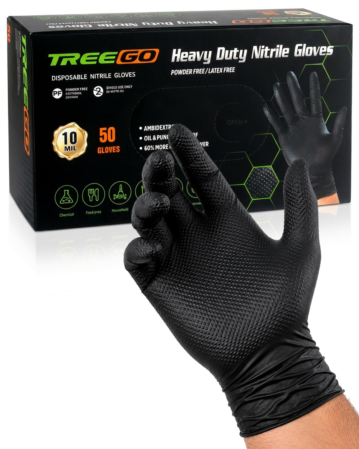 TREEGO 10 Mil Orange Nitrile Mechanic Gloves, Diamond Grip, 1000 Count M