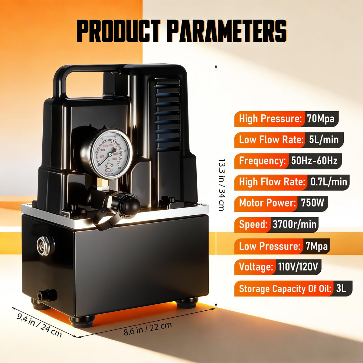 Electric Hydraulic Pump, Double Acting 10,000 PSI 110V Portable Power Unit