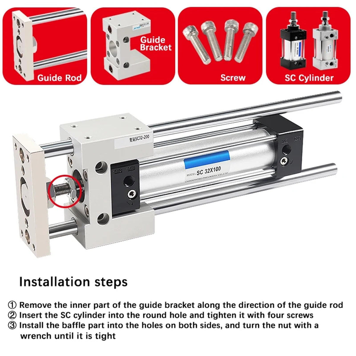 Standard Pneumatic Cylinder Linear Guide Rail for SC SU DNC Piston SC32 SC40 SC50 Guiding Support Bracket Mounting Accessories(Stroke 50mm,SC32)