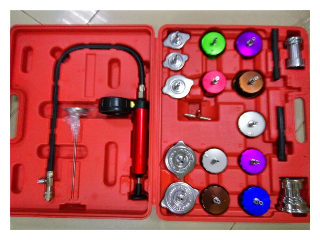 Coolant Pressure Tester kit 21PCS Universal Automotive Radiator Pressure Tester Kit Car Leak Detector Tool Auto Cooling System Coolant Vacuum Purge Full Set Vacuum Type Cooling System Kit