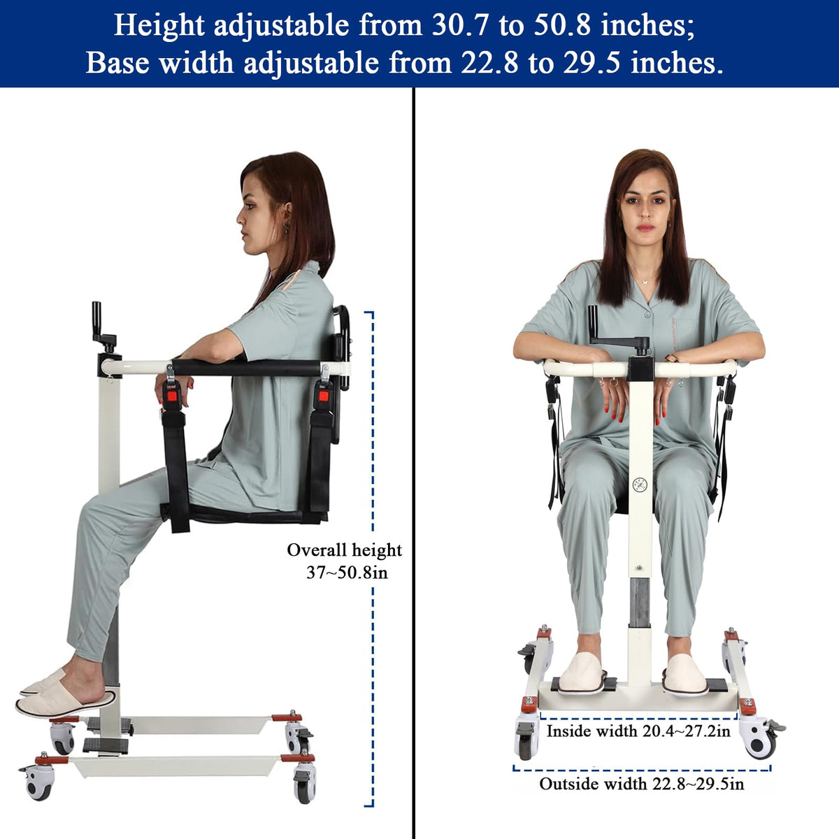 Patient Lift Transfer Chair for Elderly & Disabled, Portable Assist Lift Aid for Home Care, Bed/Chair/Toilet/Car/Wheelchair Transfers, Height/Base Adjustable, 275 lbs, Steel Frame