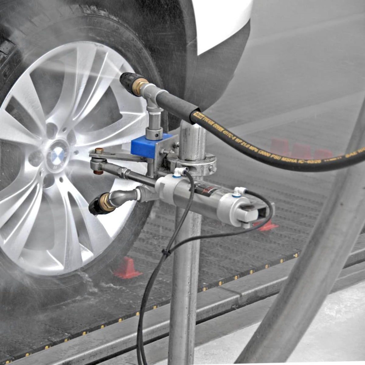 Car Wash Flipping/Pivoting Wheel Blaster Single Unit with Nozzles Stainless Steel