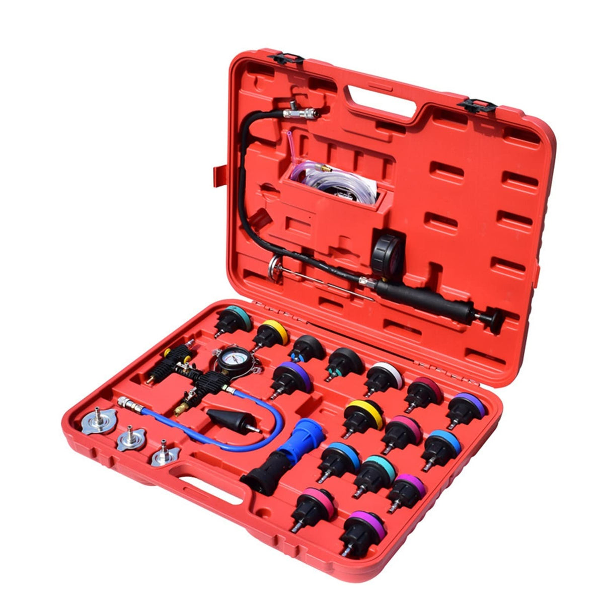 Coolant Pressure Tester kit 28pcs Automotive Radiator Pump Pressure Tester Kit Car Water Tank Leak Detector Cooling System Coolant Vacuum Purge Set Vacuum Type Cooling System Kit