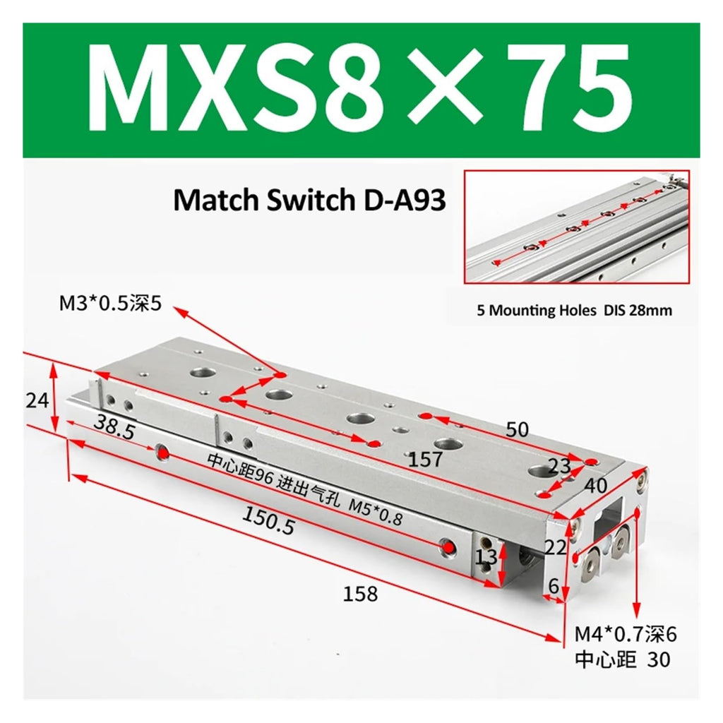 MXS8 Air Slide Table Pneumatic Cylinder Slide Rail Air Cylinder MXS8-10 MXS8-20 MXS8-30 MXS8-40 MXS8-50(MXS8-75)