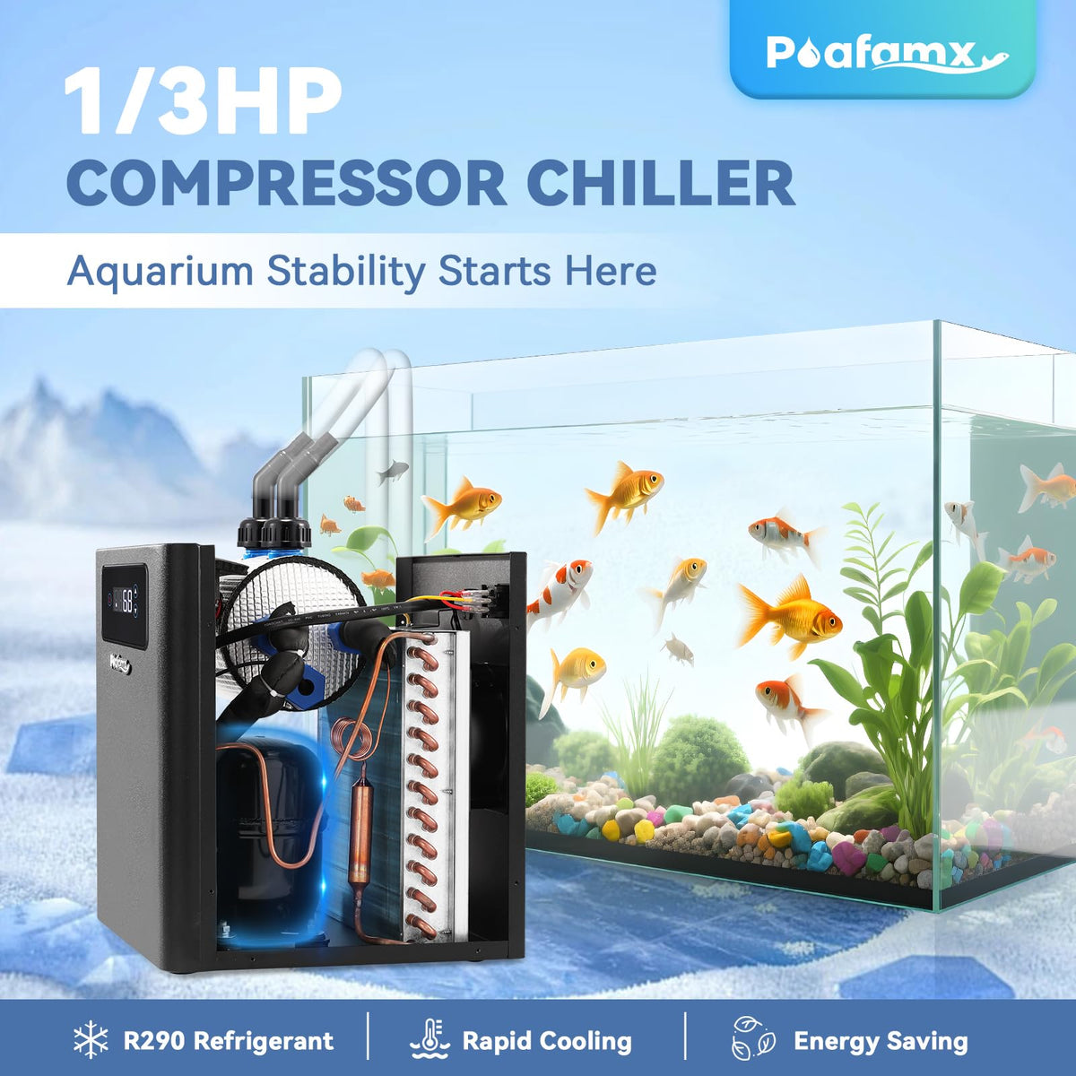 Poafamx Aquarium Chiller 1/3 HP, 79Gal Water Chiller with LED Display