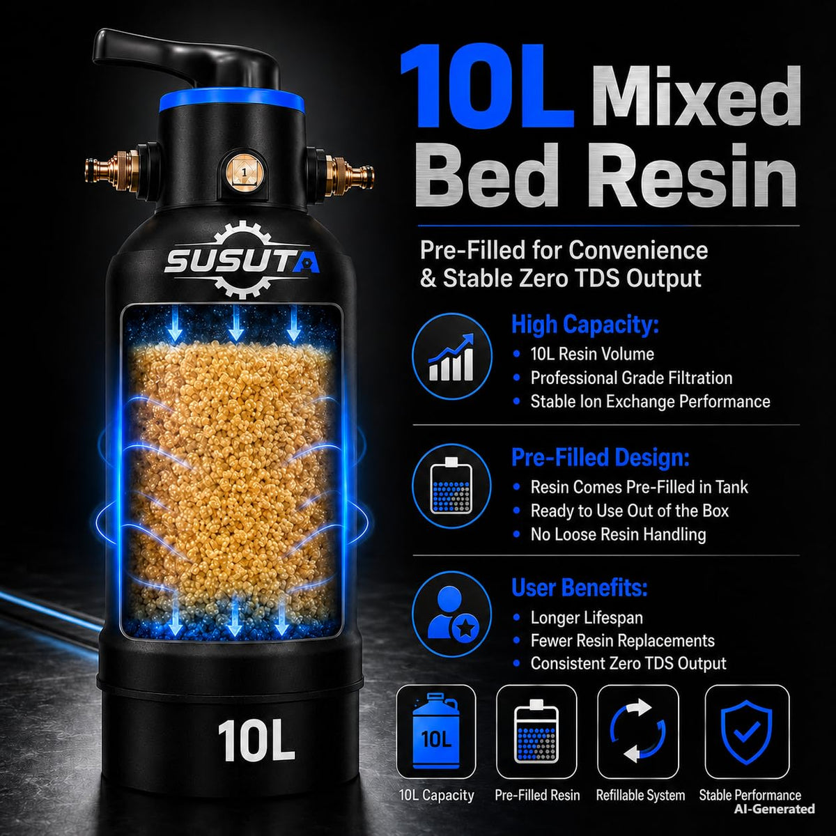 Spotless Water System for Car Wash, Pre-Filled with 10L DI Resin
