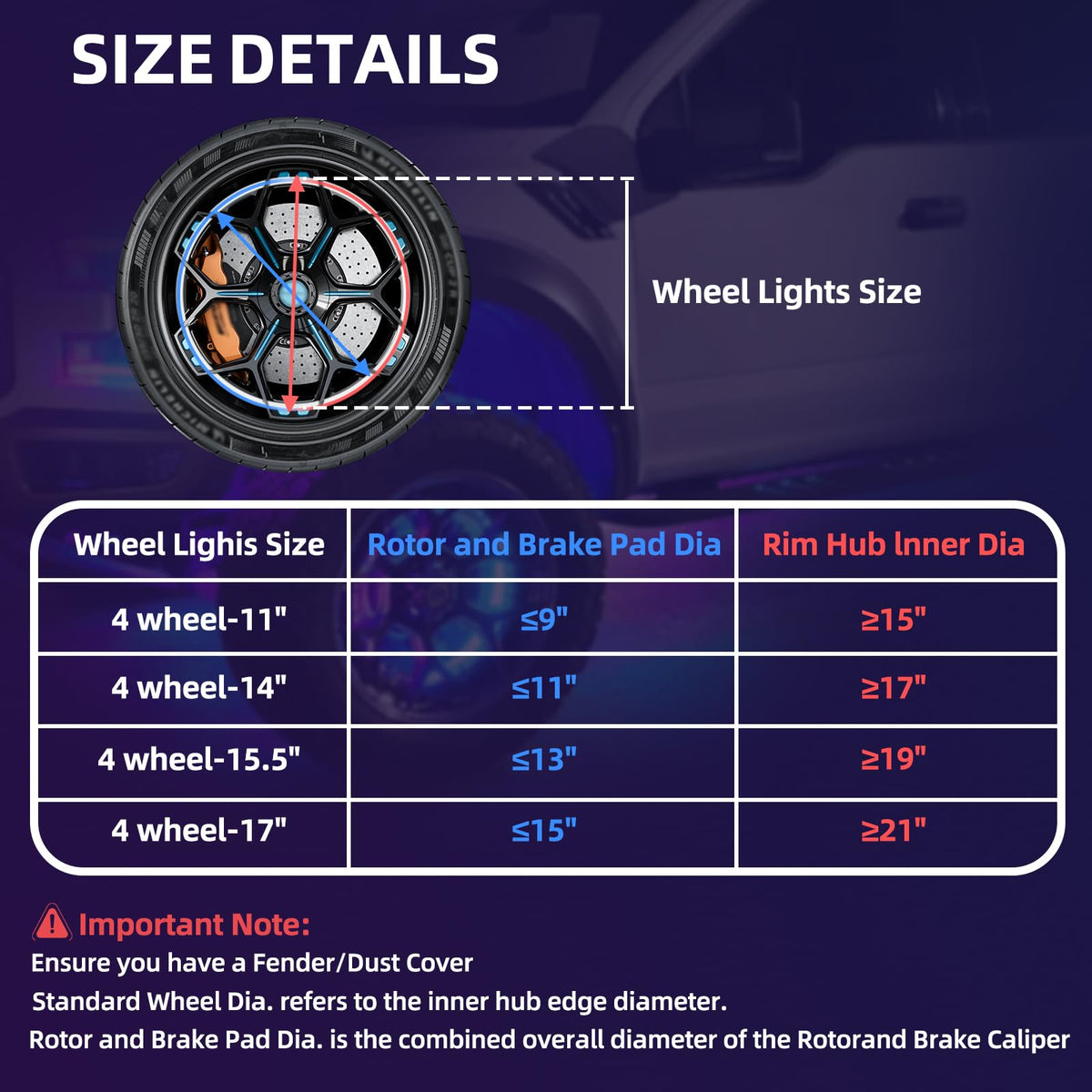 4PCS 17" Chasing Dual Sided LED Wheel Ring Lights for Trucks Car, Dual Ctrl