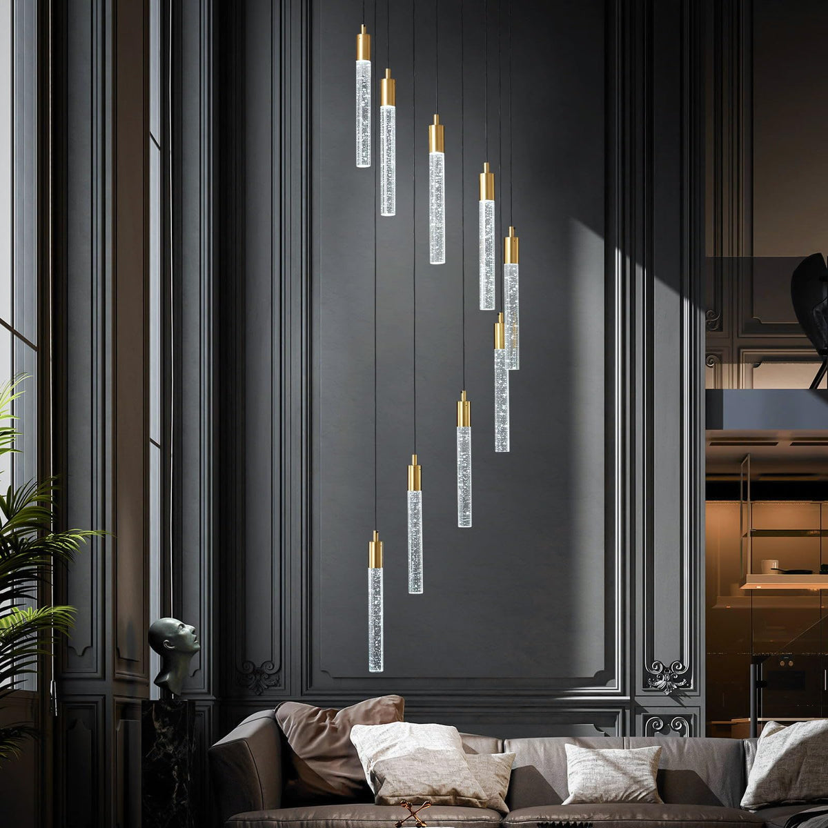 12 Light Living Room Chandelier Chrome Crystal Pendant Lights LED Dimmable 72W 6000K Staircase Large Chandelier Lobby Living Room Foyer High Ceiling Chandeliers