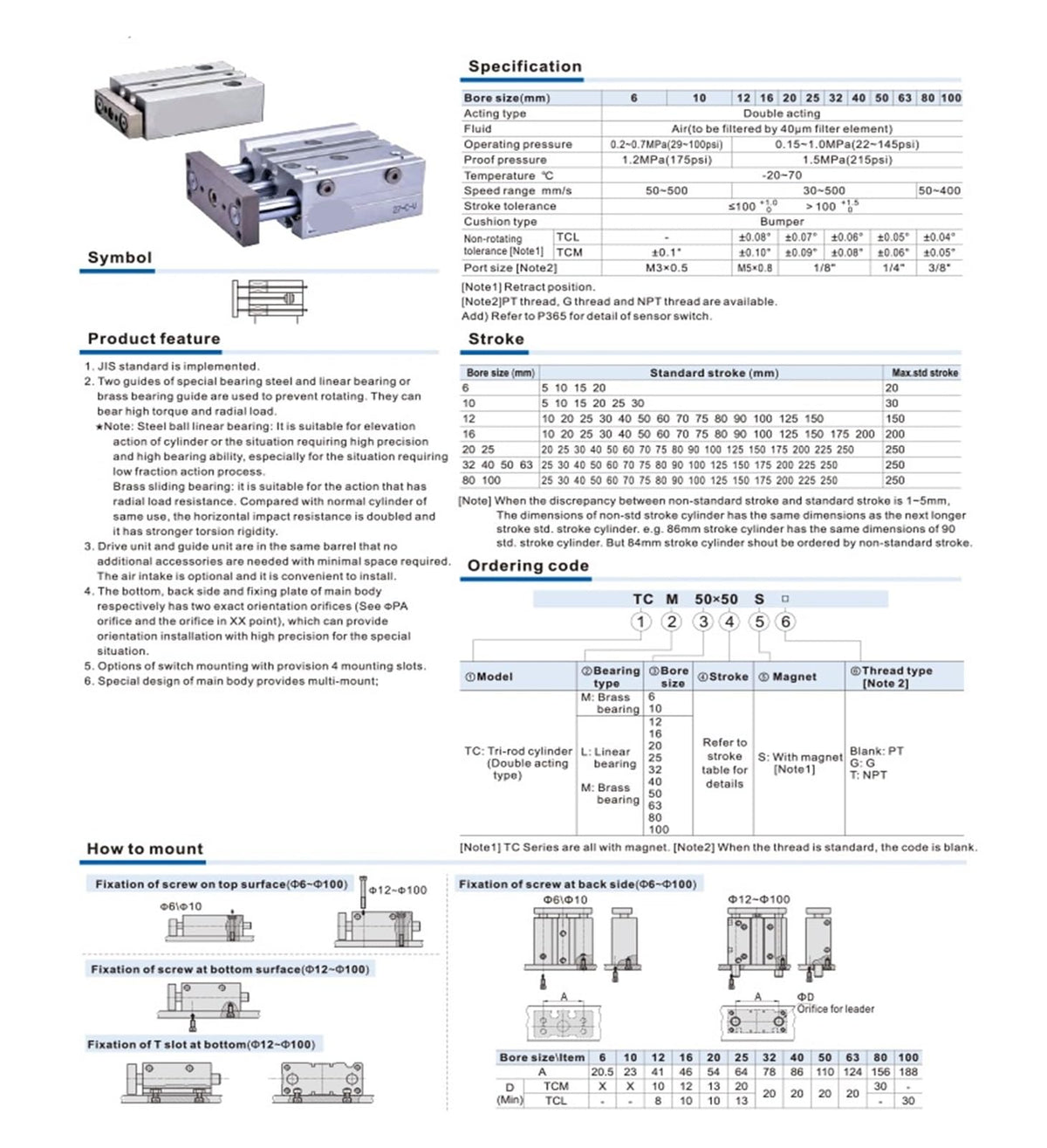1pcs Compact Guide Cylinder air Pneumatic Cylinder TCM12 TCM16 20 TCM12X10S TCM16 20 25 32 40 50 63 80X10 20 30 40 60 70S(40mm Stroke)