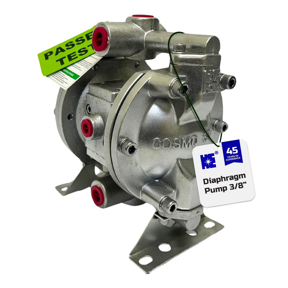 Cosmostar 3/8" Air Operated Double Diaphragm Pump – Pneumatic Fluid Transfer Pump with Teflon Diaphragm (3/8" Inlet & Outlet, 6.3 GPM, 120 PSI Max) for Paint, Ink, Solvents & Chemicals