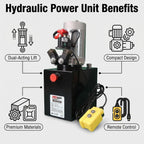 Double Acting Hydraulic Pump 8 Quart Hydraulic Power Units 12V DC Hydraulic Pump SAE#6 Connector for Dump Trailer Car Lifting