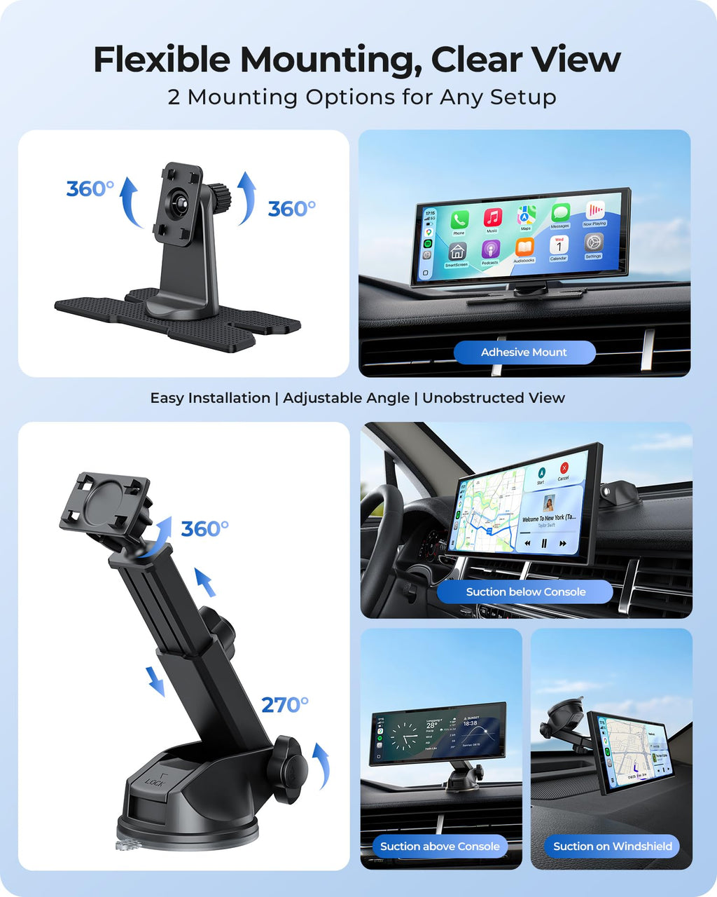 10.26" Wireless 60FPS CarPlay Screen with 4K Dash Cam & HD Backup Camera