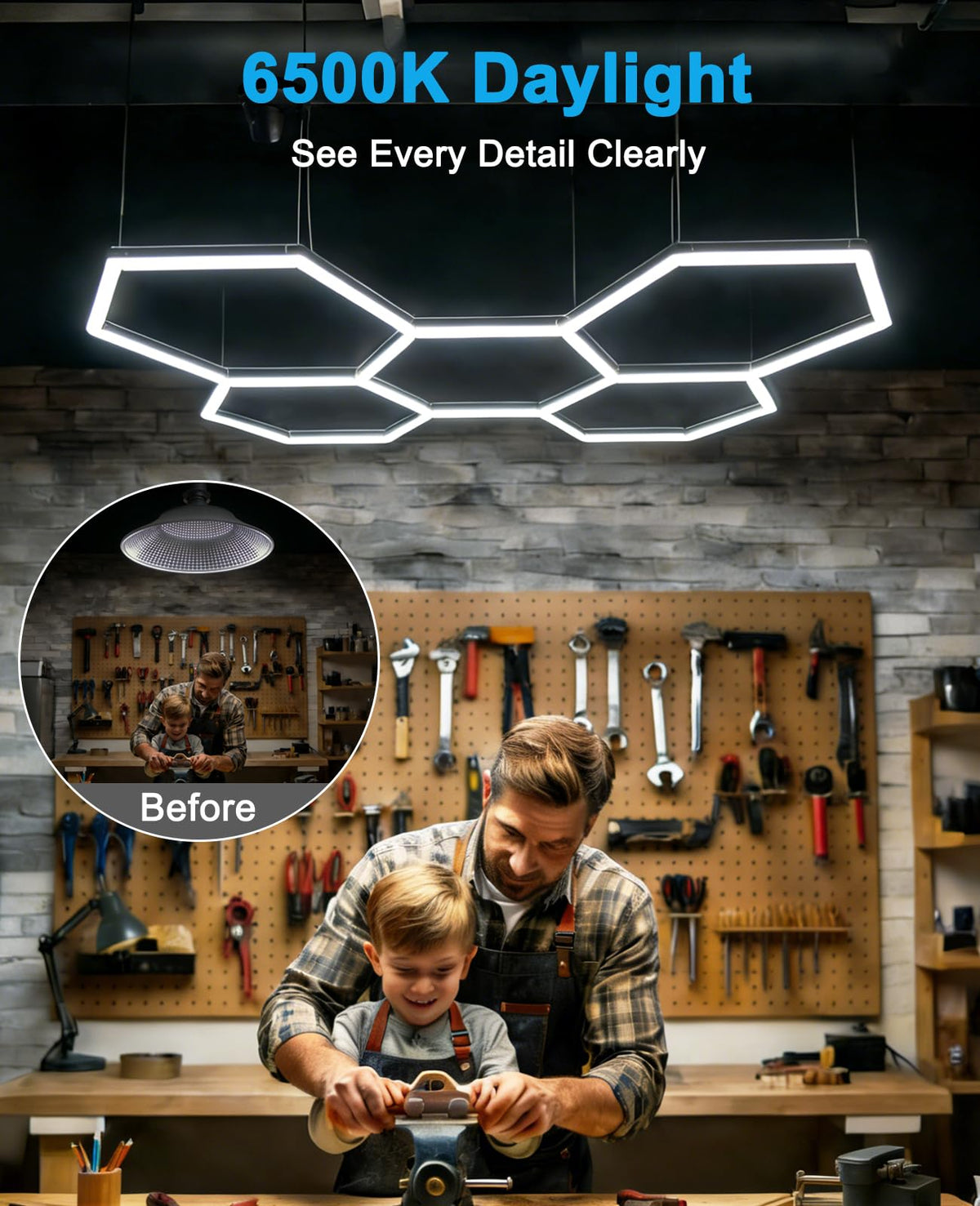 Hexagon led Lights: DIY Ceiling LED Light Hexagon Garage Lights 63070LM