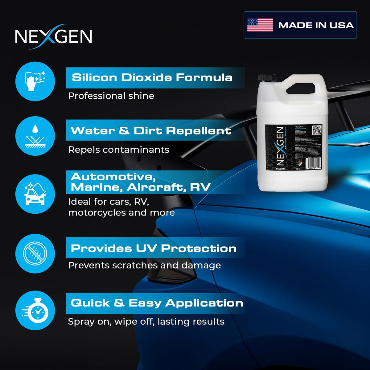 Nexgen - Ceramic Spray -Ceramic Coating for Cars- Made in the USA -1 Gallon