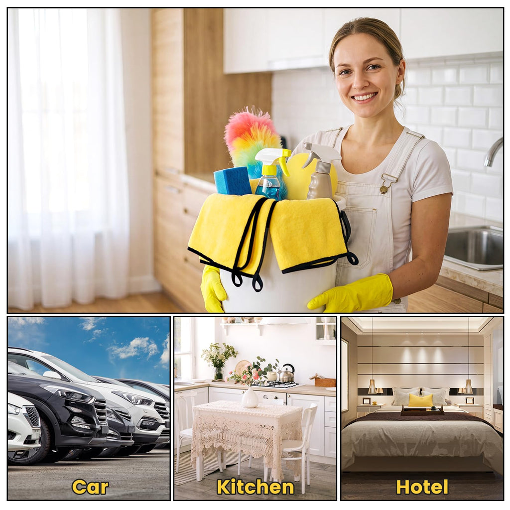 300 Pcs Microfiber Towels Bulk Car Drying Cloth, Yellow