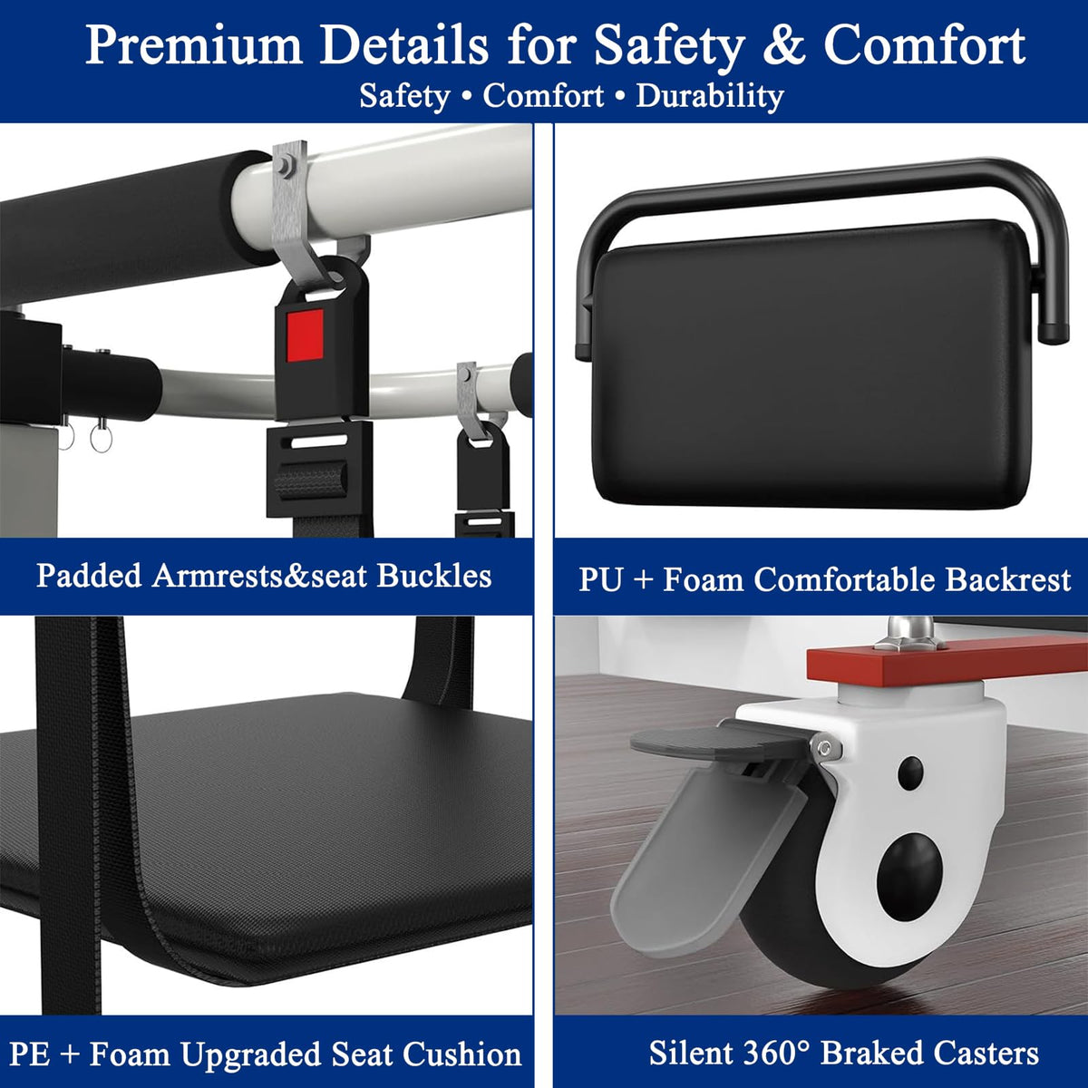 Patient Lift Transfer Chair for Elderly & Disabled, Portable Assist Lift Aid for Home Care, Bed/Chair/Toilet/Car/Wheelchair Transfers, Height/Base Adjustable, 275 lbs, Steel Frame