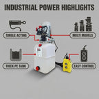 Single Acting Hydraulic Pump 6 Quart Hydraulic Power Unit 12V DC Hydraulic Pump (Plastic Oil Reservoir Single Acting 3200 PSI) SAE#6 Connector for Dump Trailer Car Lifting
