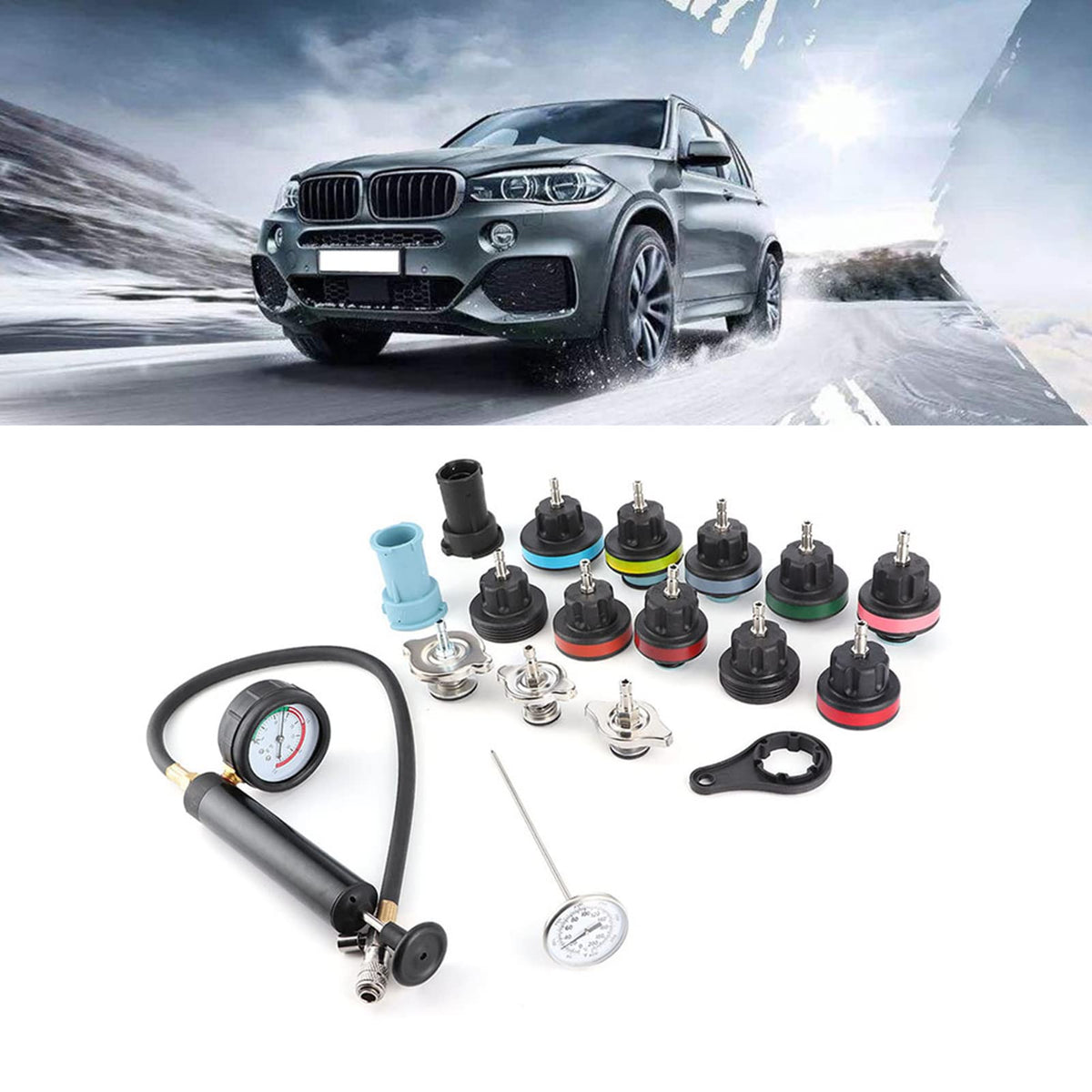 18PCS Car Cooling System Tester Kit, Leak Detector for, Excellent Quality PC Material, Durably and Accurate, Wide Application for Various Vehicle