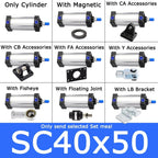 SC40 Standard Air Cylinder Bore 40mm Stroke 25-1000mm Double Acting with Magnetic Accessories Aluminium Pneumatic Cylinders(with Floating Joint)