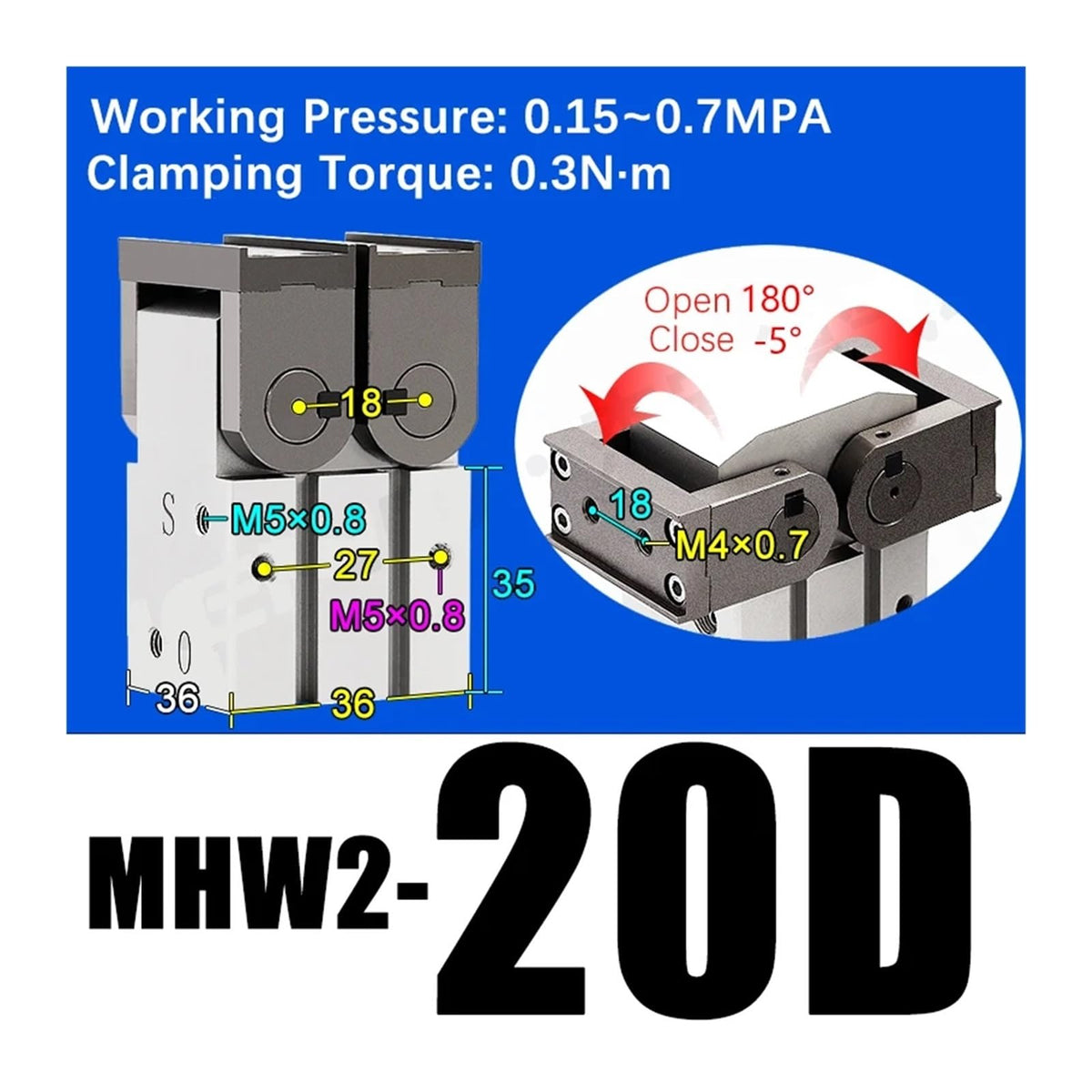 1pcs MHW2 Air Gripper Pneumatic Finger 180° Angular Type Rack Pinion Type Air CylinderMHW2-20D/D1 MHW2-25D/D1 MHW2-25D MHW2-32D/D1(MHW2-20D)