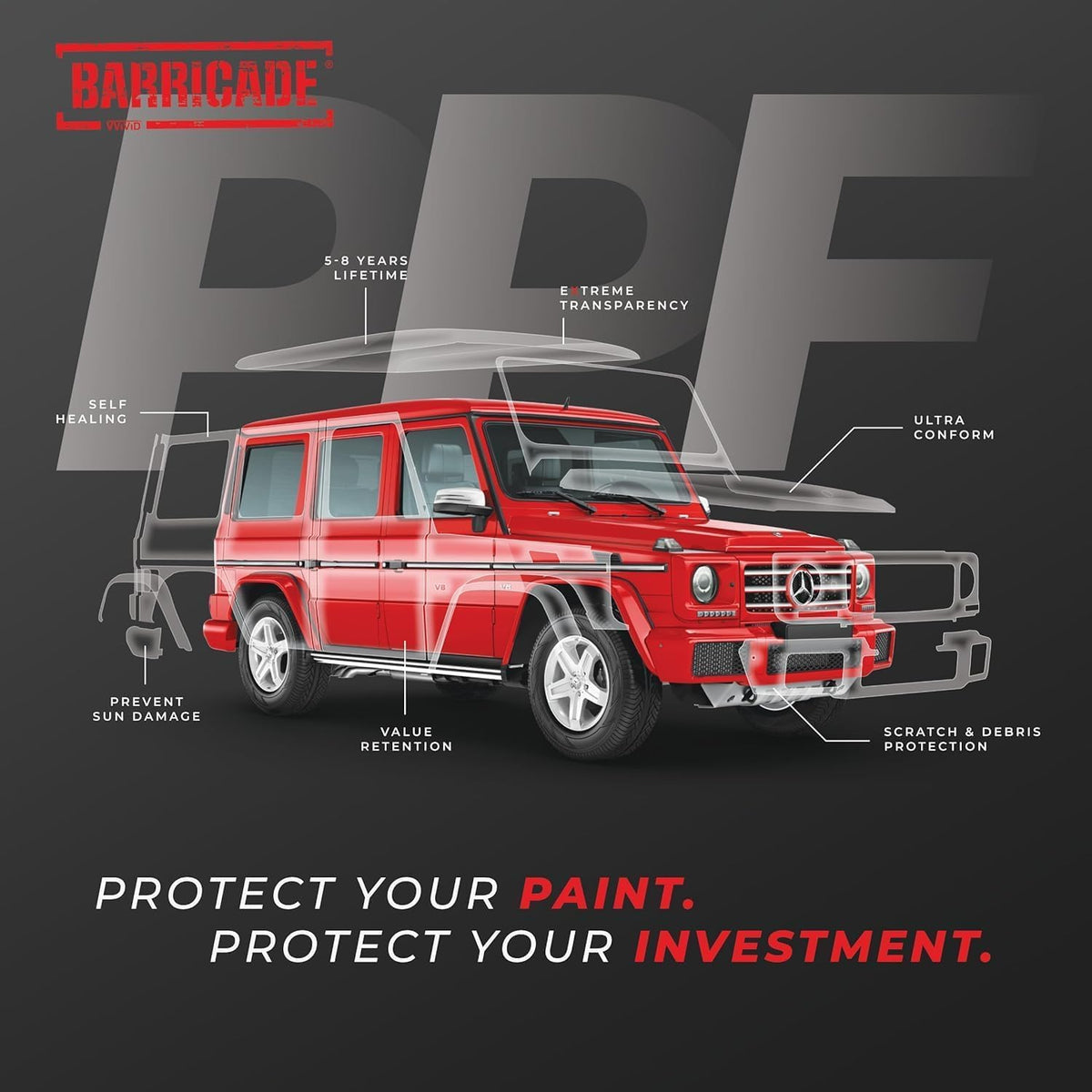 VViViD Barricade Premium 8 Year Clear Gloss Paint Protection Film TPU (720" x 59")