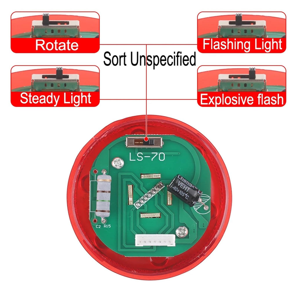 1pcs 70mm Signal Alarm Caution Indicator Industrial Stack Tower Warning Light Steady/Flash/Rotary Lamp LED for Machine 24V220V Buzzer(3 Layer with Buzzer,DC 12V)