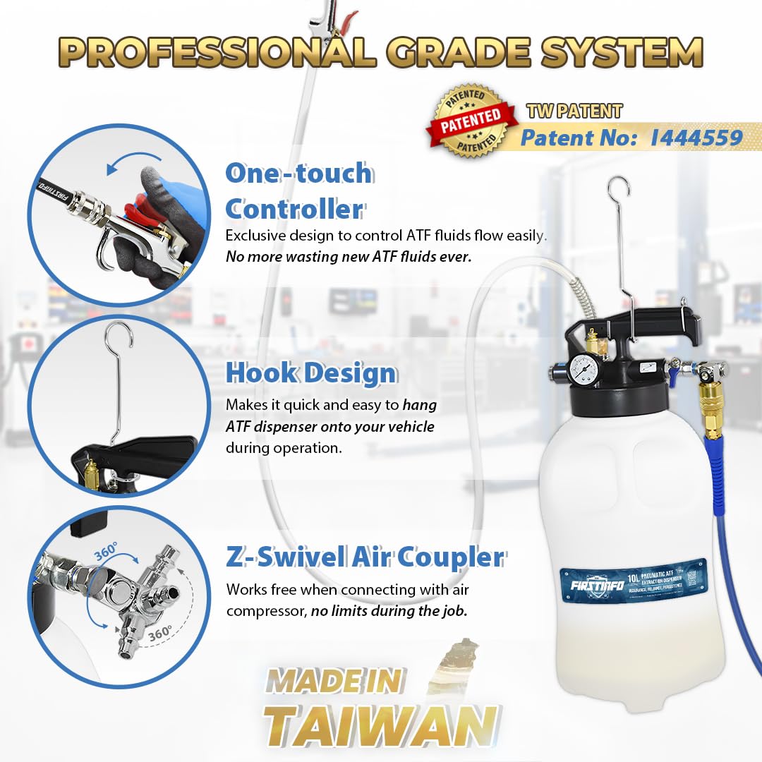 FIRSTINFO Patented 10L Pneumatic ATF/Transmission Fluid Pump, 22 Adapters