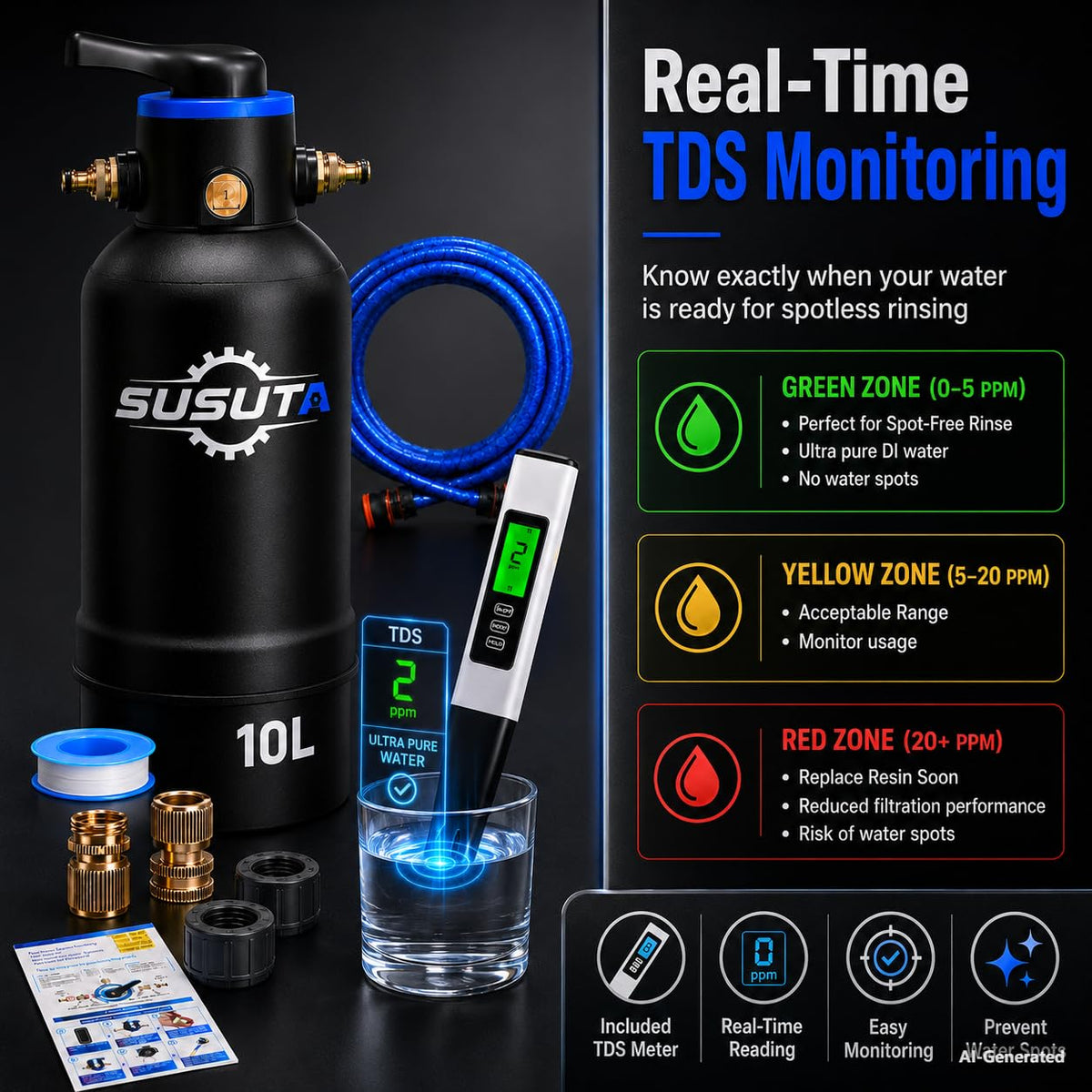 Spotless Water System for Car Wash, Pre-Filled with 10L DI Resin